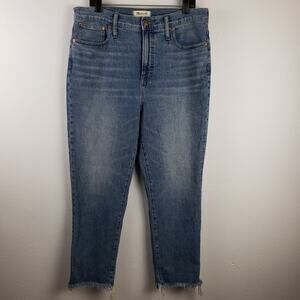 Madewell Women's 32 The Perfect Vintage Jean Medium Wash Denim Frayed Ankle